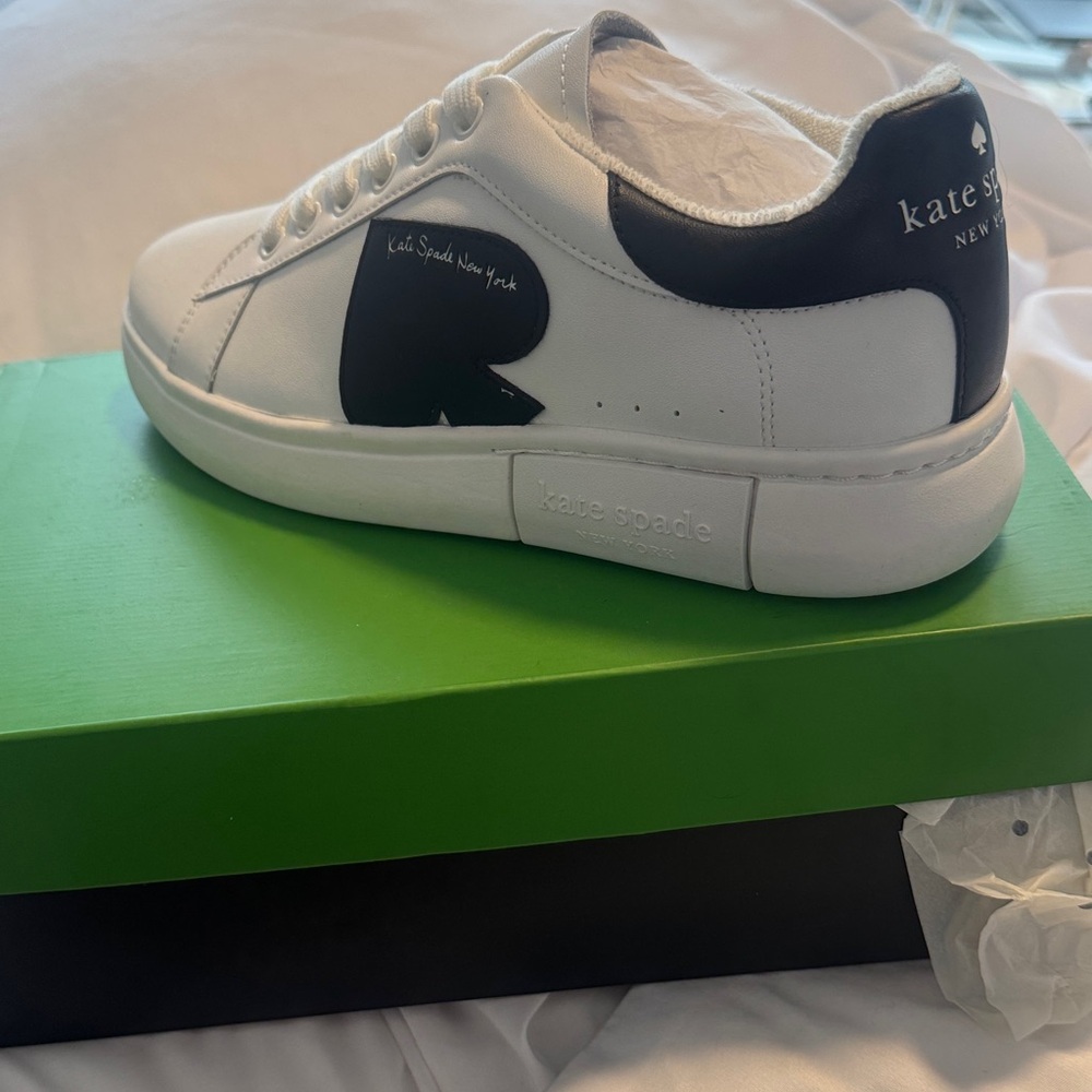 kate spade Kids White Sneakers with Black Heart Accent